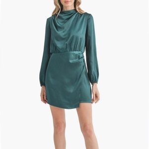 Lush Small Cowl Neck Long Sleeve Teal Minidress